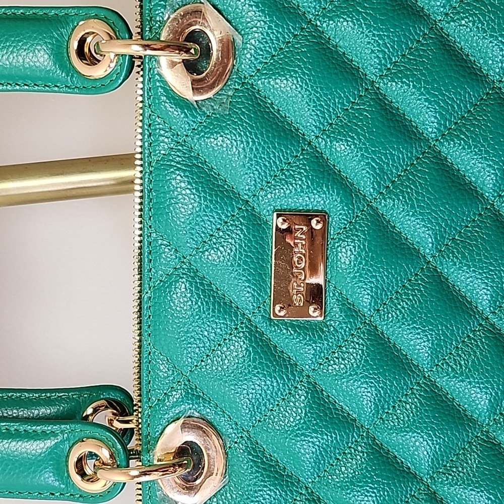 St. John Kelly quilted  Green Leather Sachel's handbag Preppy - Picture 6 of 16